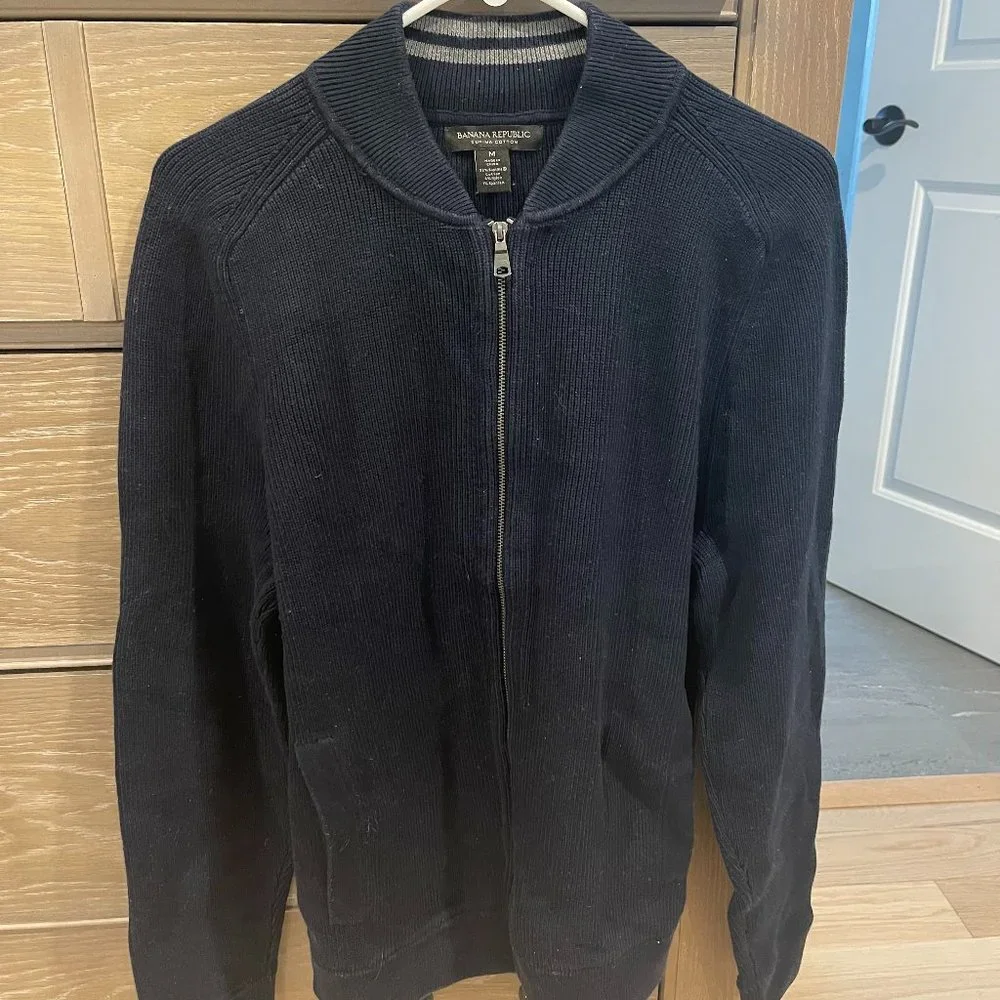 Banana Republic Sweater Bomber Jacket With COOLMAX® Technology Navy Size Medium
